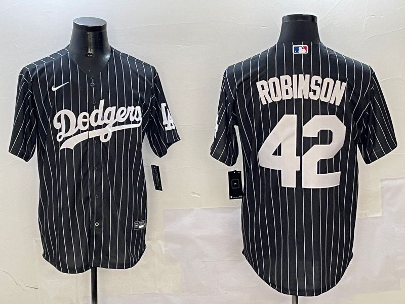 Men Los Angeles Dodgers 42 Robinson Black Stripe Jointly Name 2025 Nike MLB Jersey style 1